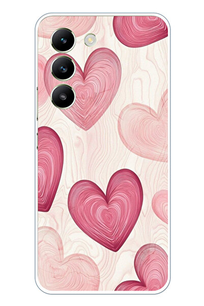 TechTree حافظة سيليكون متوافقة مع هاتف Vivo V30 Lite باللون الوردي الخطوي مطبوع