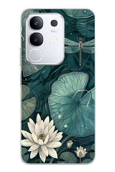 TechTree حافظة سيليكون متوافقة مع هاتف Vivo Y29 على شكل زهرة اللوتس والنيرسون الأخضر مطبوع