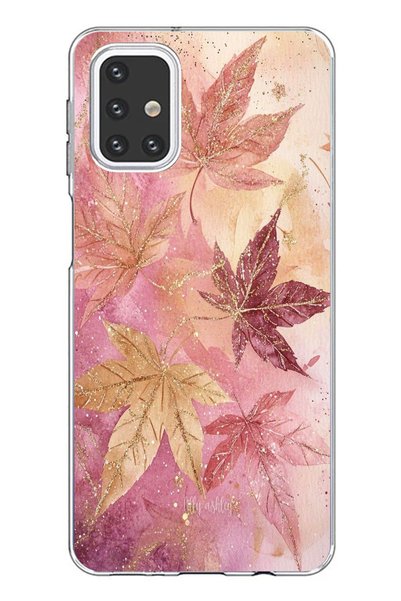 TechTree Samsung Galaxy M31S Compatible Pink and Maroon Tone Leaf Printed Sil...