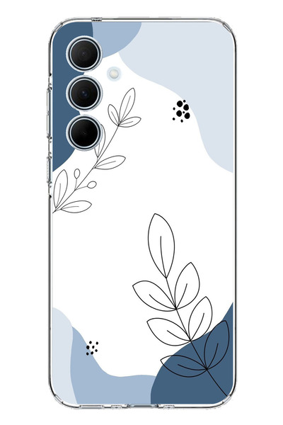 TechTree حافظة سيليكون متوافقة مع هاتف سامسونج جالاكسي A35 باللون الأزرق وخطوط نباتية مطبوع