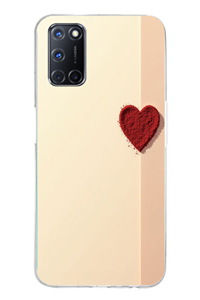 TechTree حافظة سيليكون متوافقة مع هاتف OPPO A52-A72-92 ذات خلفية كريمية وقلب ...