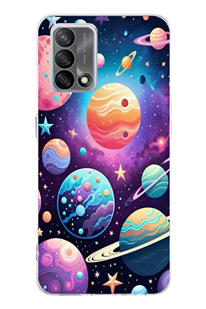 TechTree حافظة سيليكون مطبوع متوافقة مع هاتف OPPO A74 بنمط الفضاء والكواكب والنجوم