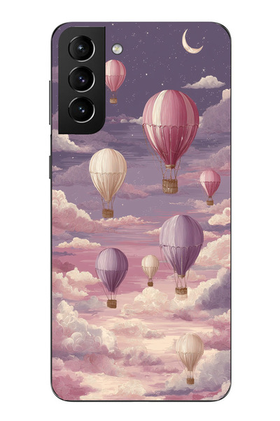 TechTree حافظة سيليكون متوافقة مع هاتف سامسونج جالاكسي S21 بلس باللون الأرجواني السماوي والبالون الطائر مطبوع