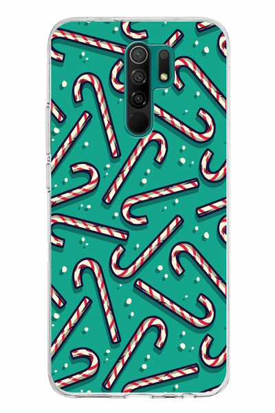 TechTree حافظة سيليكون مطبوع متوافقة مع هاتف Redmi 9 مع حلوى عيد الميلاد ورقا...