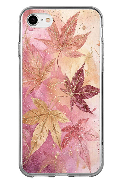 TechTree iPhone 7-8-Se 2020 Compatible Pink and Burgundy Tone Leaf Printed Si...
