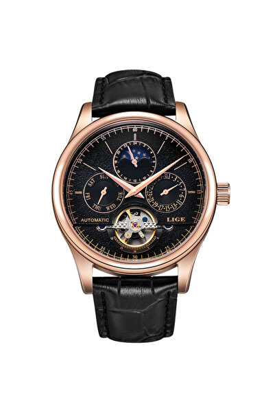 Lige Ceas mecanic automat clasic pentru bărbați, Tourbillon, curea din piele naturală