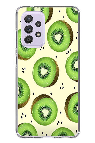 TechTree حافظة سيليكون متوافقة مع هاتف سامسونج جالاكسي A72 باللون الأخضر وشرائح الكيوي وقلب الكور مطبوع