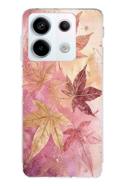 TechTree Redmi Note 13 Pro 5g Compatible Pink and Burgundy Tone Leaf Printed ...