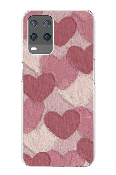 TechTree حافظة سيليكون مطبوع متوافقة مع هاتف OPPO A54 بلون وردي باستيل وقلب وردي