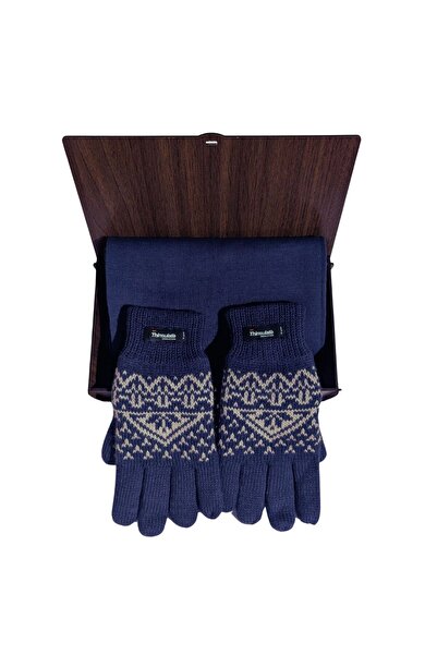 1001 Kravat Men's Scarf and Thinsulate Lined Gloves Set with Wooden Gift Box