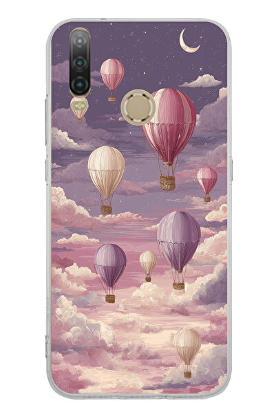 TechTree حافظة سيليكون متوافقة مع جهاز General Mobile GM 10 باللون الأرجواني السماوي والبالون الطائر مطبوع