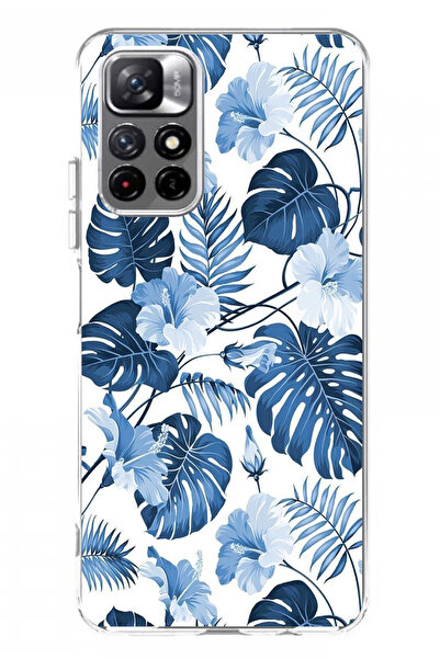 TechTree حافظة سيليكون مطبوع متوافقة مع ريدمي 10 بنمط أوراق الشجر الزرقاء وال...