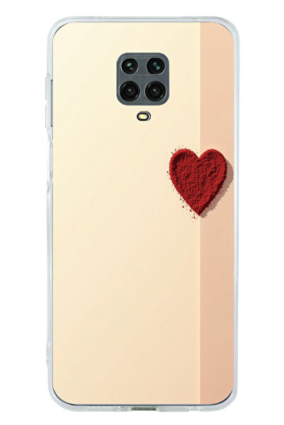 TechTree Redmi Note 9 Pro-9S Compatible Cream Background Red Heart Printed Silicone Case