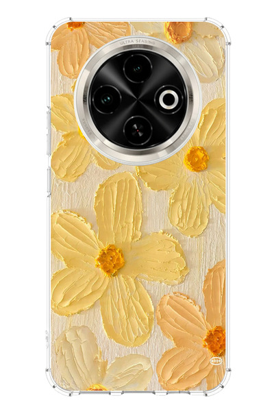 TechTree حافظة سيليكون متوافقة مع هاتف Tecno Spark 30C بلون أصفر ديزي مطبوع