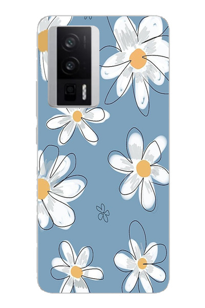 TechTree Poco F5 Pro Compatible Blue Daisy Garden Printed Silicone Case