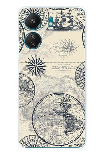 TechTree حافظة سيليكون متوافقة مع هاتف Redmi 13C تحتوي على خريطة العالم القدي...