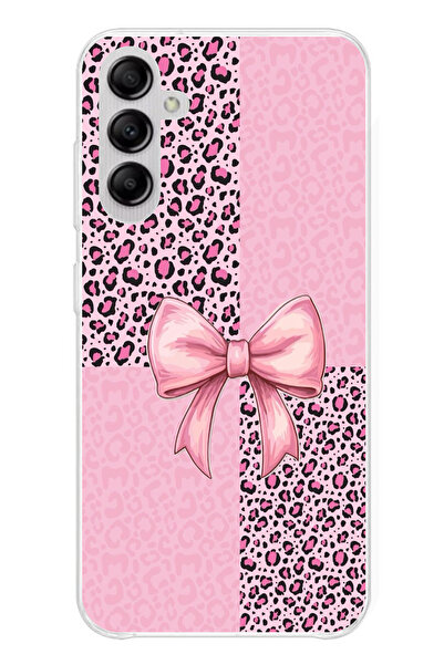 TechTree حافظة سيليكون متوافقة مع هاتف سامسونج جالاكسي A14 بنمط الفهد الوردي وشريط مطبوع