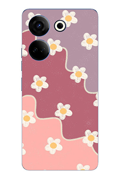 TechTree حافظة سيليكون متوافقة مع هاتف Tecno Camon 20-20 PRO بلون الورد المجفف والليلكي المموج مطبوع