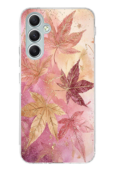 TechTree حافظة سيليكون متوافقة مع هاتف سامسونج جالاكسي A34 باللونين الوردي والبورجوندي مطبوع