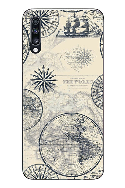 TechTree حافظة سيليكون متوافقة مع هاتف سامسونج جالاكسي A70 تحمل خريطة العالم ...