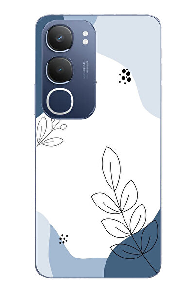 TechTree جراب سيليكون متوافق مع Vivo Y19s بأشكال هادئة زرقاء وخطوط نباتية مطبوع