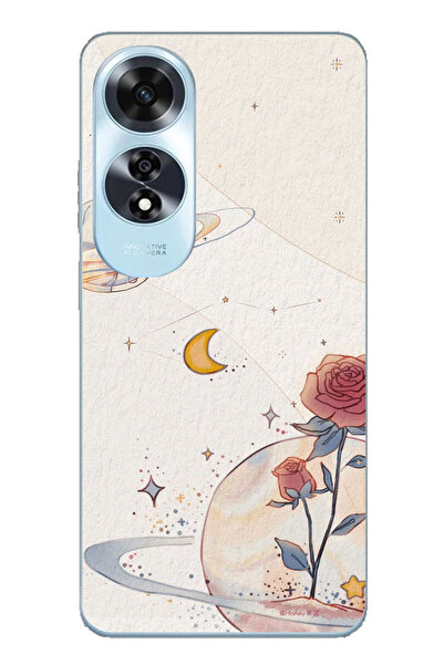 TechTree حافظة سيليكون متوافقة مع هاتف اوبو A60، بتصميم كوكب ونجمة ووردة مطبوع