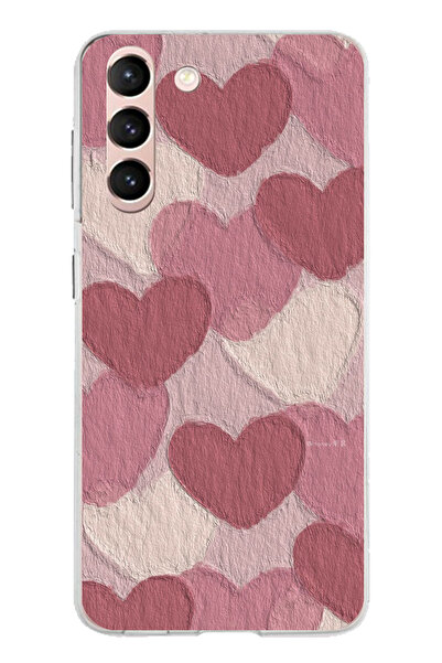 TechTree حافظة سيليكون متوافقة مع هاتف سامسونج جالاكسي S21 باللون الوردي الباستيل والقلب الوردي مطبوع
