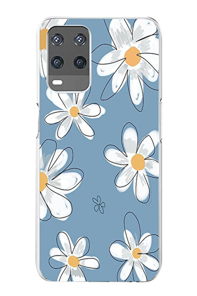 TechTree حافظة سيليكون متوافقة مع هاتف OPPO A54 باللون الأزرق ديزي جاردن مطبوع