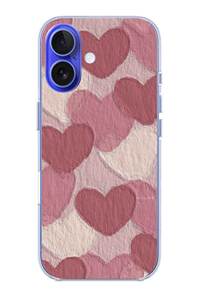 TechTree حافظة سيليكون مطبوع متوافقة مع هاتف iPhone 16 بلون وردي باستيل وقلب ...