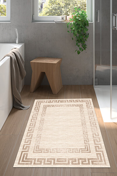 KAYABEY HOME Kaymaz Taban Djt Banyo Halısı Yıldız Deri Modern F5036 Bej