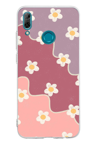 TechTree حافظة سيليكون متوافقة مع هاتف هواوي بي سمارت 2019 بلون الورد المجفف والأرجواني المموج مطبوع