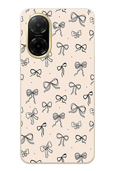 TechTree Redmi A5 Compatible Black Bow Patterned Cream Color Printed Silicone Case