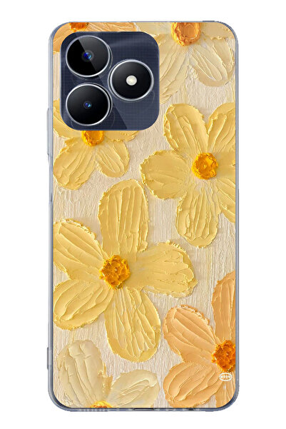 TechTree حافظة سيليكون متوافقة مع هاتف Realme C53 بلون أصفر ديزي مطبوع