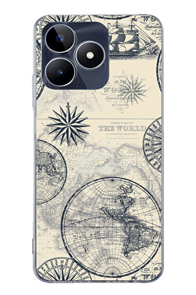 TechTree حافظة سيليكون متوافقة مع Realme C53 تحتوي على خريطة العالم القديمة و...