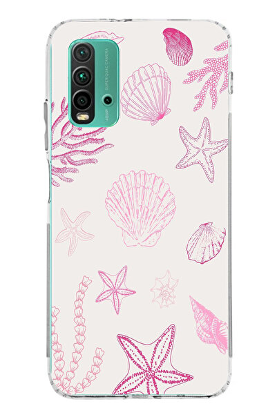 TechTree Redmi 9T-POCO M3 Uyumlu Pembe Deniz Yıldızı ve Kabuk Baskılı Silikon...