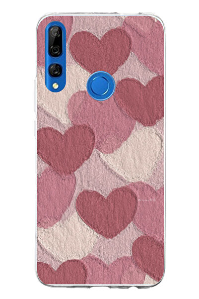 TechTree حافظة سيليكون مطبوع متوافقة مع هاتف Honor 9X بلون وردي باستيل وقلب وردي