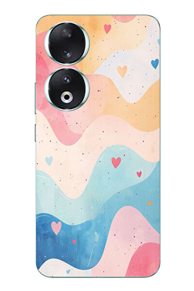 TechTree حافظة سيليكون متوافقة مع هاتف Honor 90 بألوان باستيل ومموجة وقلب مطبوع