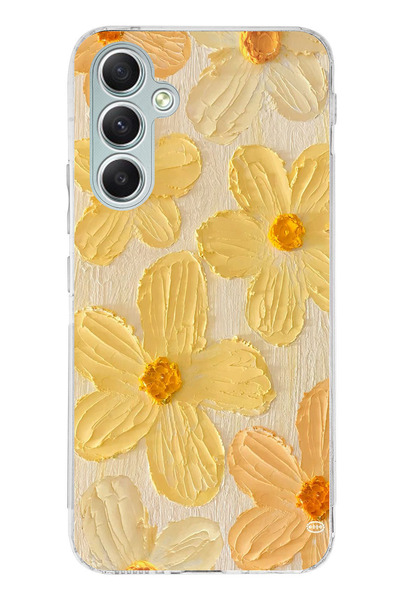 TechTree حافظة سيليكون متوافقة مع هاتف سامسونج جالاكسي A34 بلون أصفر ديزي مطبوع