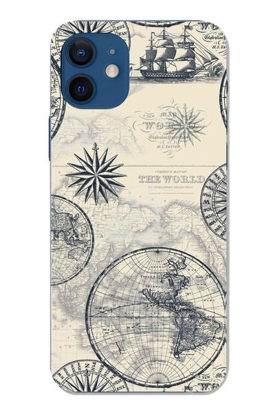 TechTree حافظة سيليكون متوافقة مع هاتف iPhone 12-12 PRO وخرائط العالم القديمة...