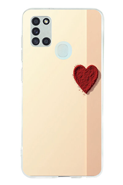 TechTree حافظة سيليكون متوافقة مع هاتف سامسونج جالاكسي A21S باللون الأحمر على شكل قلب مطبوع