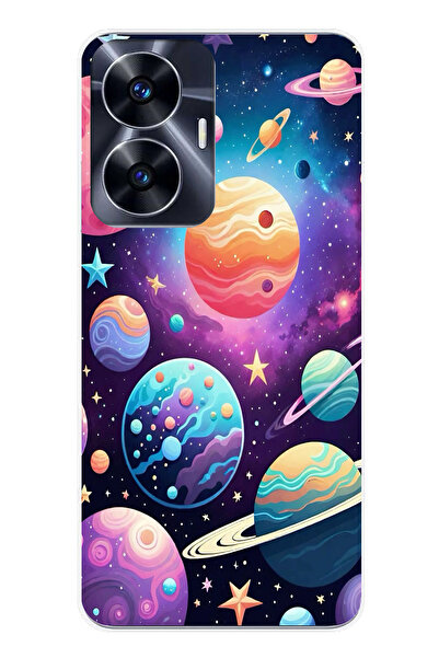 TechTree حافظة سيليكون مطبوع متوافقة مع نمط الفضاء والكواكب والنجوم من Realme...