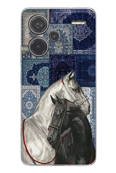 TechTree Redmi Note 13 PRO PLUS Uyumlu Mavi Kilim Desenli Siyah ve Beyaz At B...