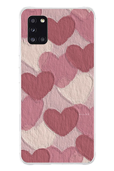 TechTree حافظة سيليكون متوافقة مع هاتف سامسونج جالاكسي A31 باللون الوردي الباستيل والقلب الوردي مطبوع