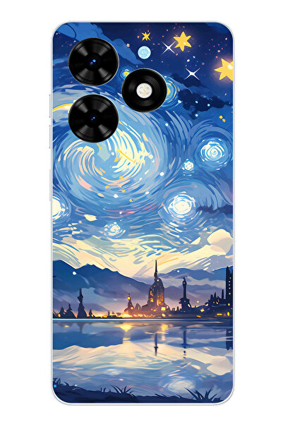 TechTree حافظة سيليكون متوافقة مع هاتف Tecno Spark 20-20C بتصميم السماء المرص...