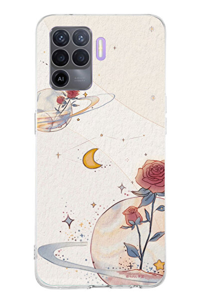 TechTree حافظة سيليكون متوافقة مع هاتف OPPO Reno 5 Lite، كوكب ونجمة ووردة مطبوع