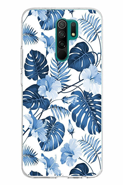 TechTree حافظة سيليكون مطبوع متوافقة مع هاتف Redmi 9 بنمط أوراق الشجر الزرقاء...