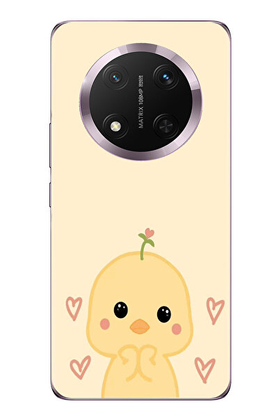 TechTree حافظة سيليكون مطبوع متوافقة مع هاتف Honor Magic 7 Lite بنمط كتكوت لطيف وقلب