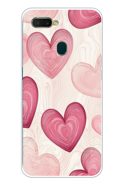 TechTree Oppo A5S-AX7-A12 Uyumlu Çizgisel Pembe Kalp Baskılı Silikon Kılıf