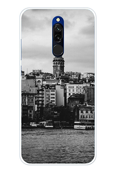 TechTree حافظة سيليكون متوافقة مع هاتف Redmi 8 مع مناظر برج جالاتا والبحر مطبوع