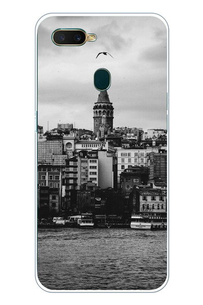 TechTree جراب سيليكون متوافق مع هاتف Oppo A5S-AX7-A12 مع مناظر برج غالاتا وال...